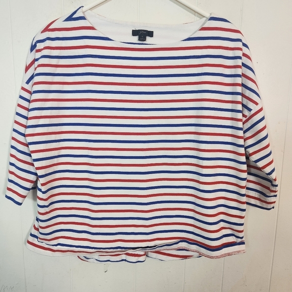 J Crew Red White Blue Oversized Striped Tee Size Small - Picture 5 of 16
